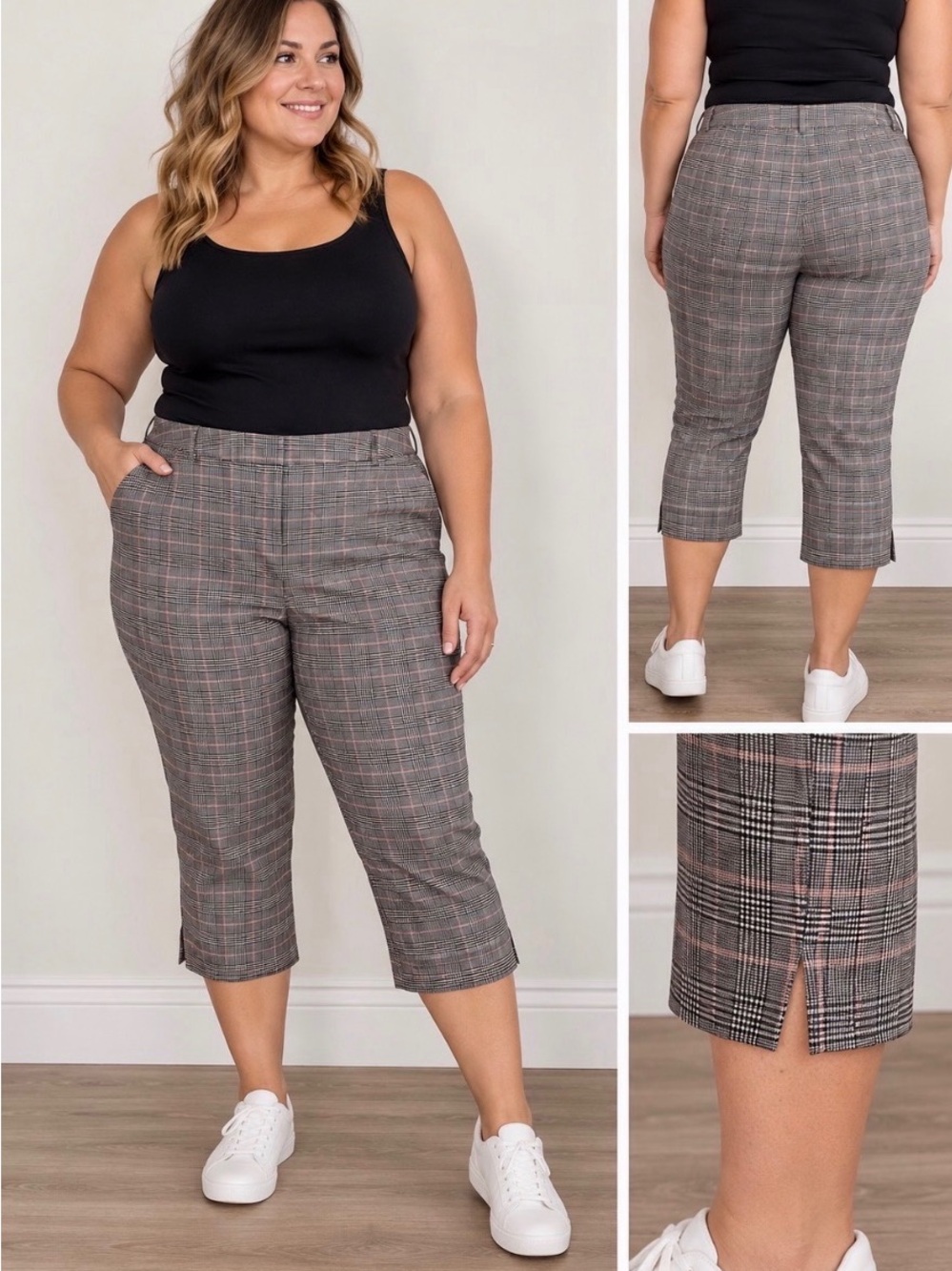 Lane Bryant Plaid Capri Pants Size 20 Slit Hem
